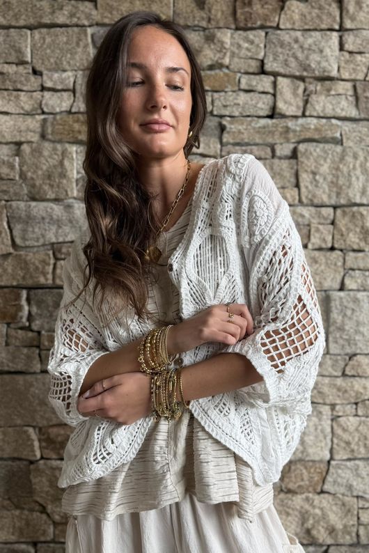 Benito Crochet Cotton Alba Cardigan White - /10=